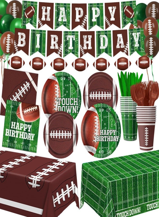 LINHAXM Football Birthday Party Decorations Includes Plates, Napkins, Cups, Banner, Balloons, Touchdown Tablecloth for Football Birthday & Tailgate Party Decorations, Serves 24 - Image 1